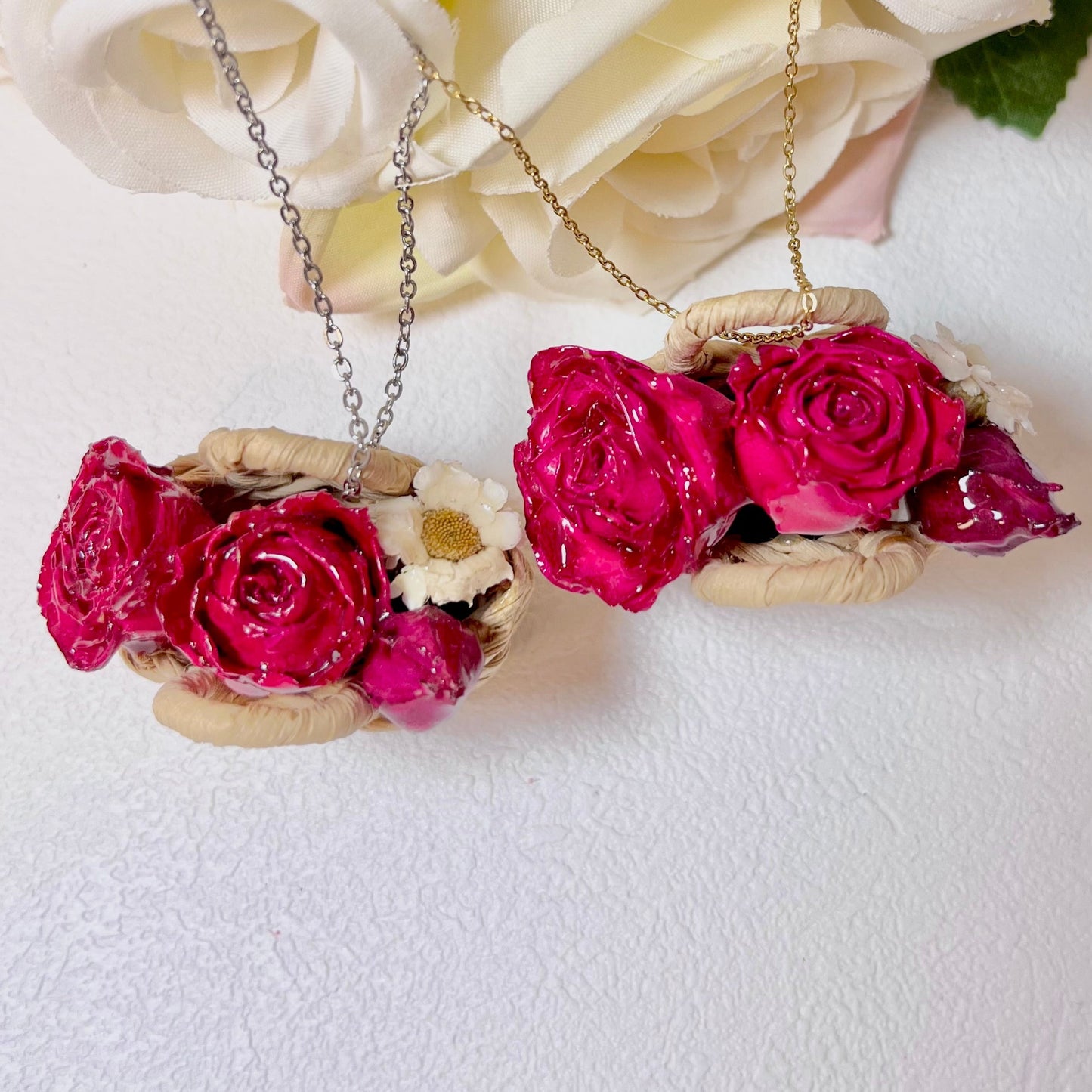 Gold and Silver Real Rose Daisy Boutique Necklace