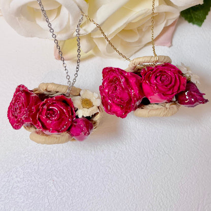 Gold and Silver Real Rose Daisy Boutique Necklace