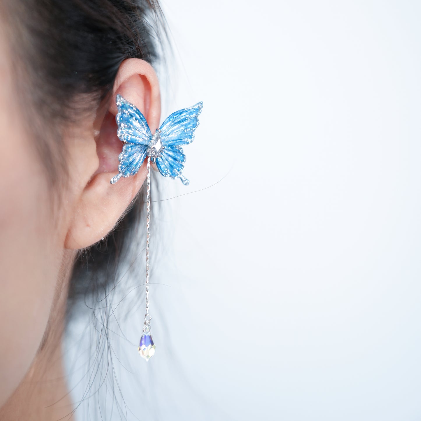 Asymmetrical Blue Butterfly Ear Cuff