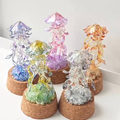 Jellyfish Glass Stand with crystals, Multicolour