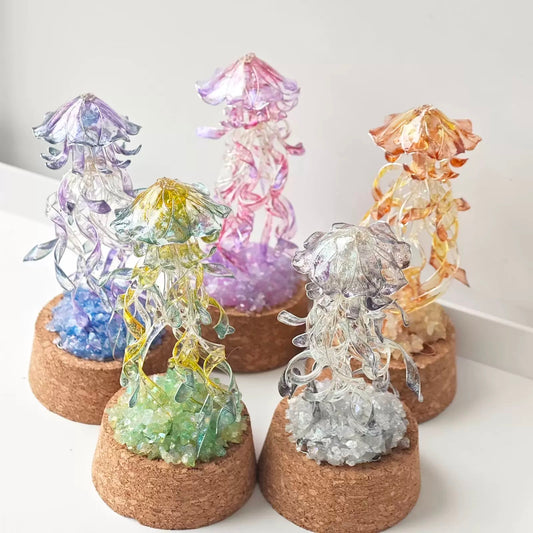 Jellyfish Glass Stand with crystals, Multicolour