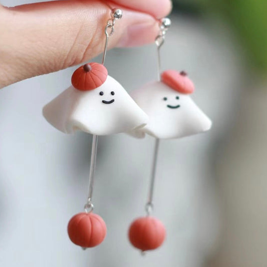 Clay Halloween Pumpkin Earrings, Gold Vermeil + Sterling Silver