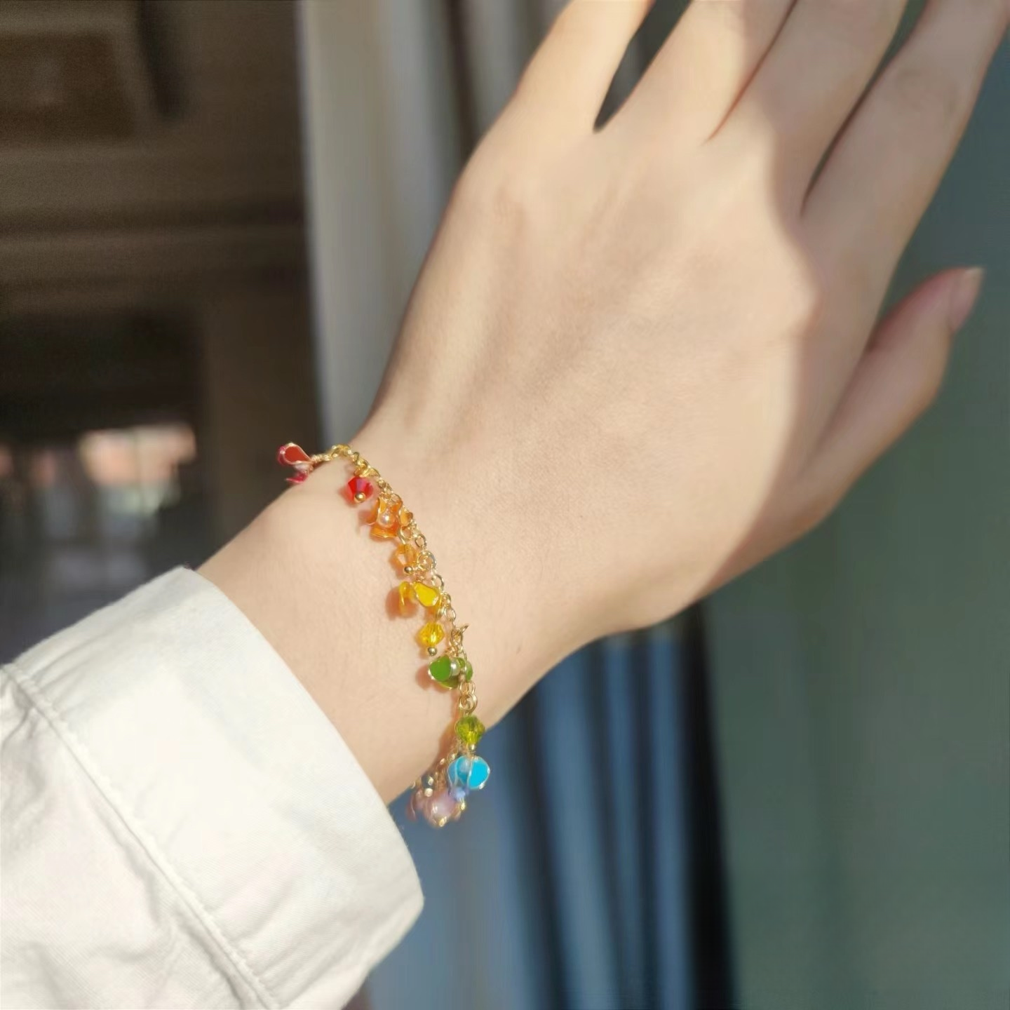 Multi- colour Clover Adjustable Bracekets, Gold Vermeil + 925 Silver