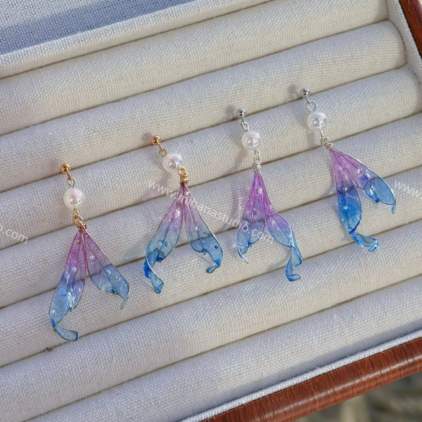 Fairycore Fish Tale earrings, Gold vermeil + Sterling SIlver