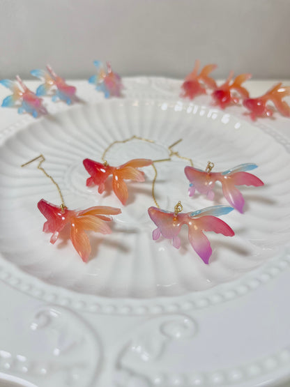 3D Lucky Red Koi Fish Earrings in sterling silver and gold vermeil, Chinese New Year