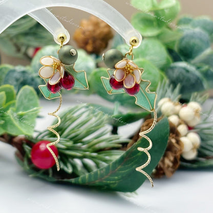 Holly Leaves Christmas Earrings