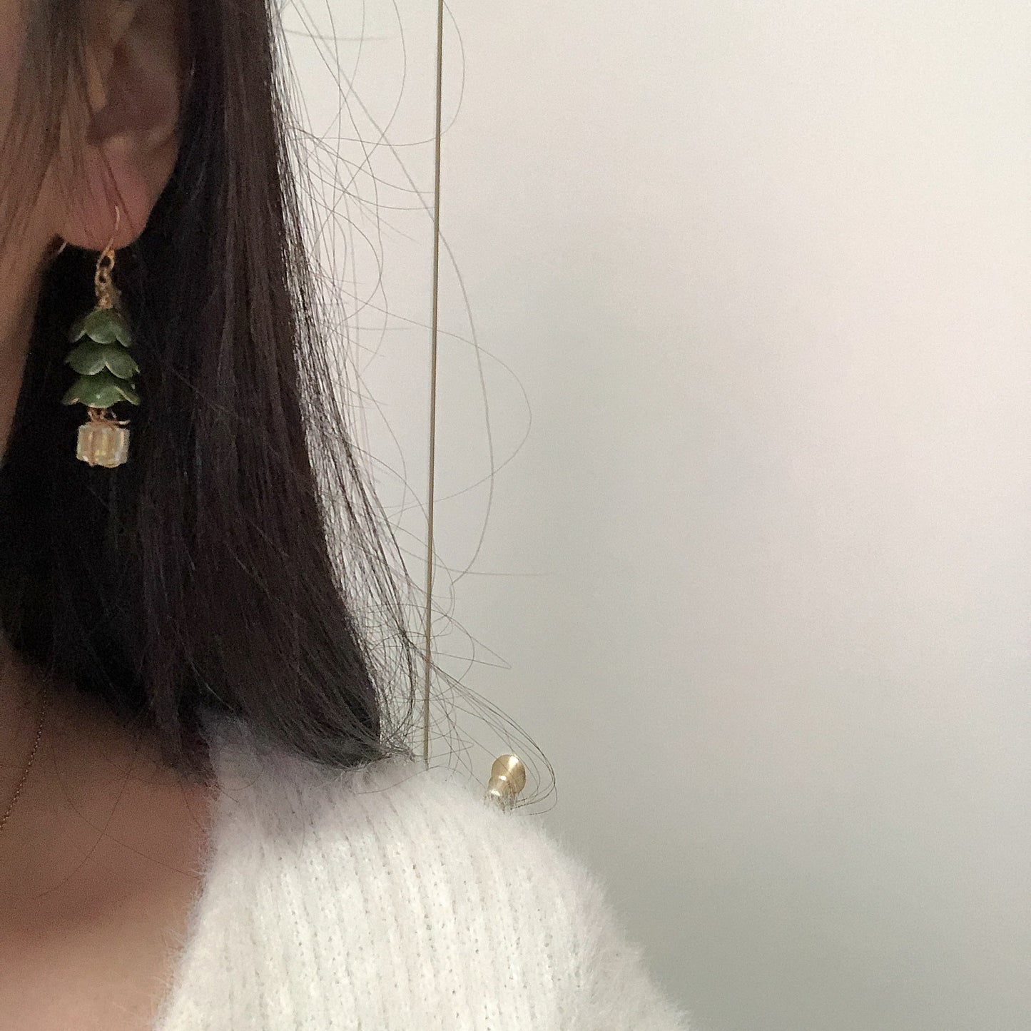 Asymmetrical Christmas Tree and Poinsettia Elf Earrings, Wire Wrapped