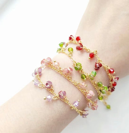 Multi- colour Clover Adjustable Bracekets, Gold Vermeil + 925 Silver