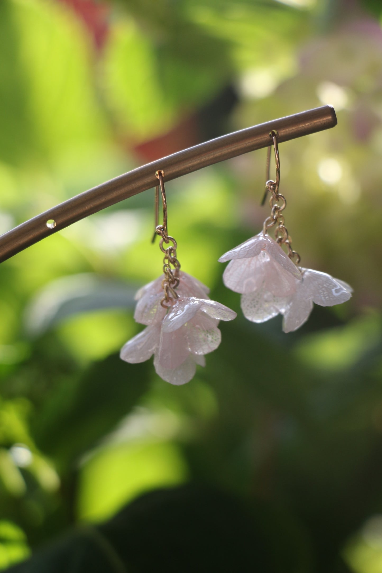 Real hydrangea gold and silver earrings dangle
