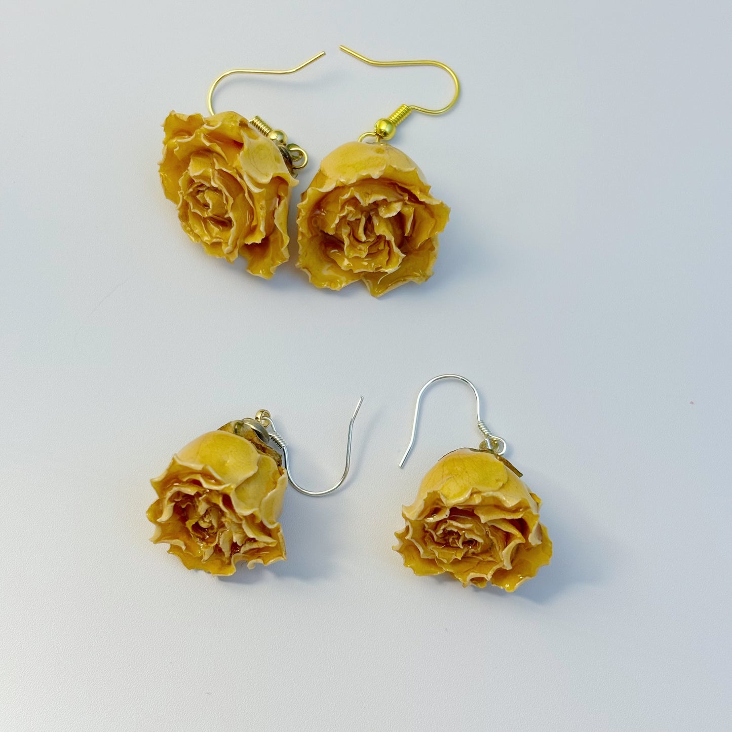 Real Rose Buds Earrings. Gold + Silver