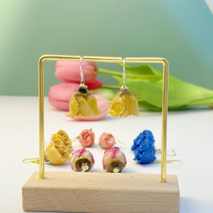 Real Rose Buds Earrings. Gold + Silver