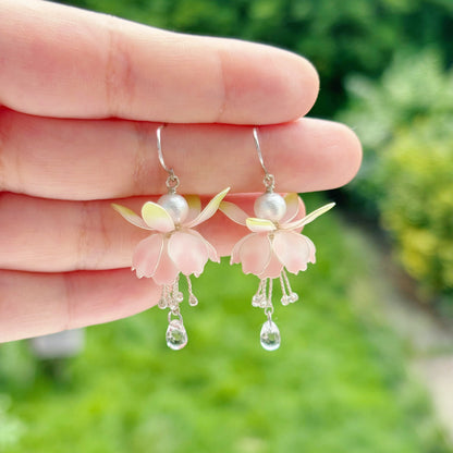 Fuchsia earrings in pink and white, sterling silver hooks