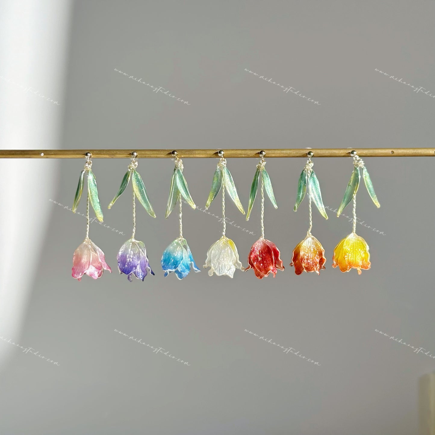 Tulip Earrings, Handmade Resin Spring Flower, Sterling Silver