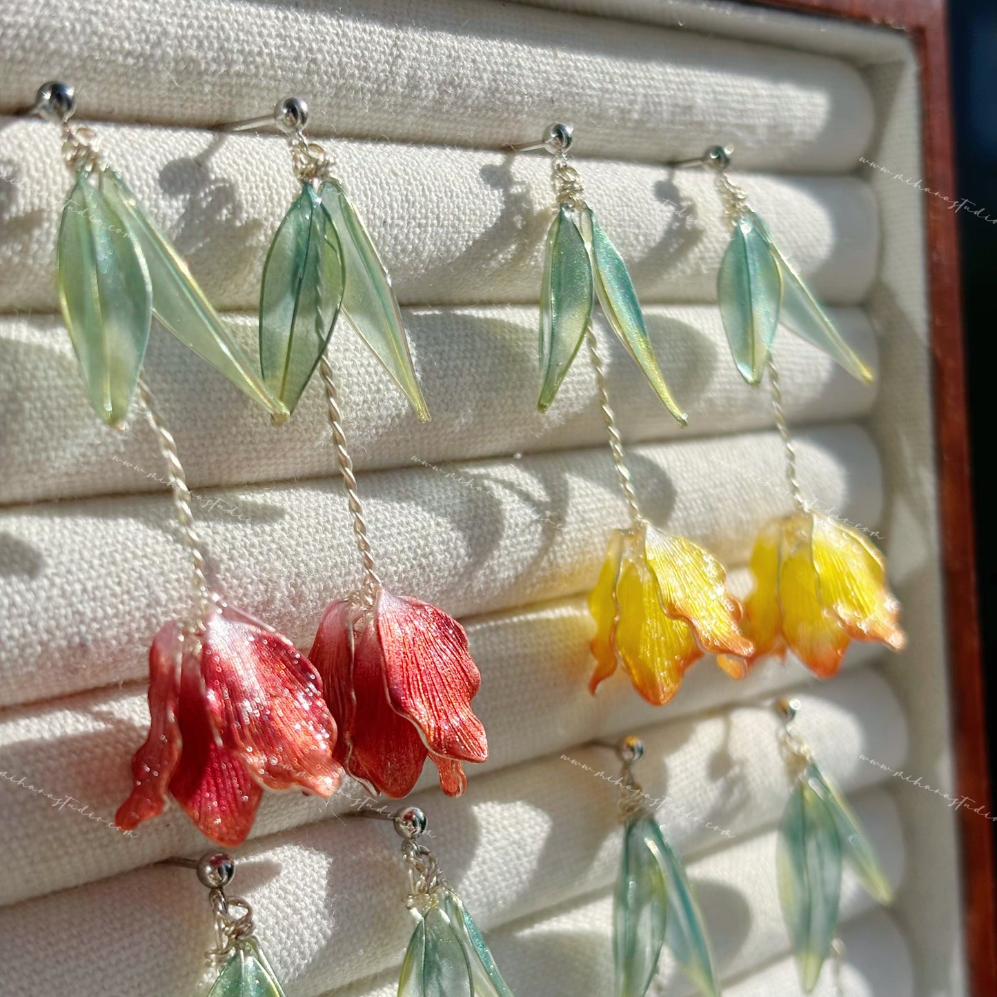 Tulip Earrings, Handmade Resin Spring Flower, Sterling Silver