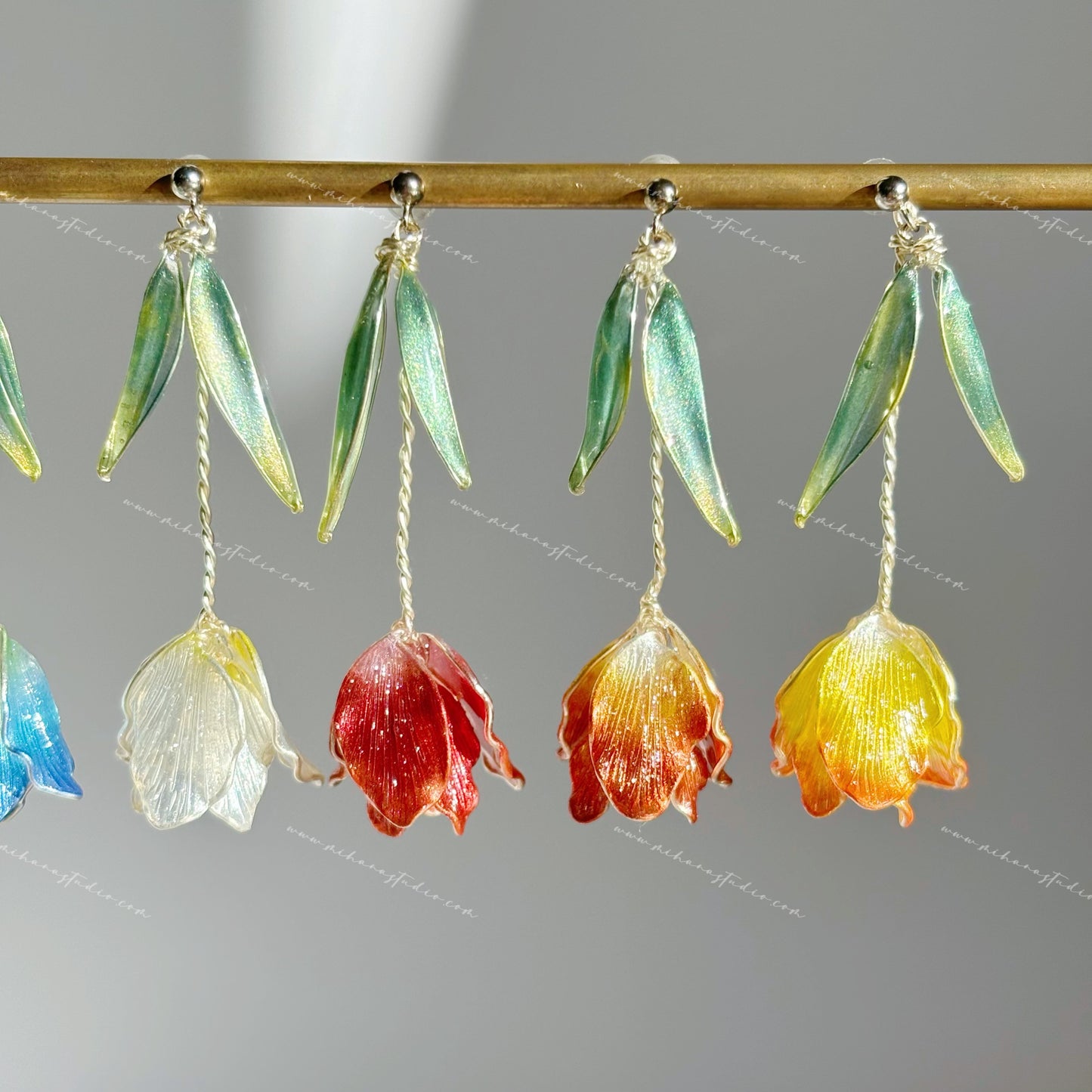 Tulip Earrings, Handmade Resin Spring Flower, Sterling Silver