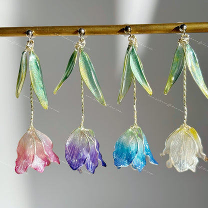Tulip Earrings, Handmade Resin Spring Flower, Sterling Silver