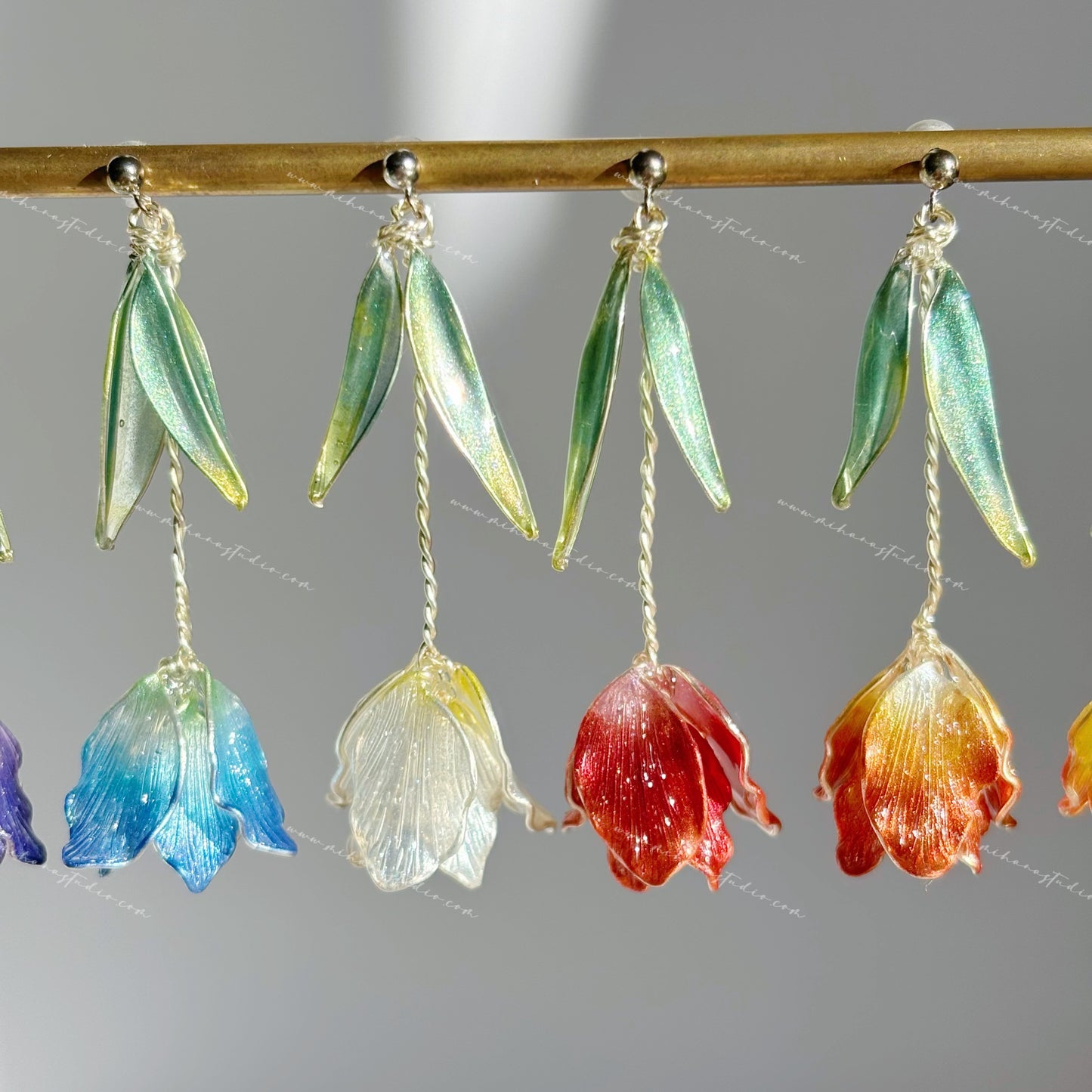 Tulip Earrings, Handmade Resin Spring Flower, Sterling Silver