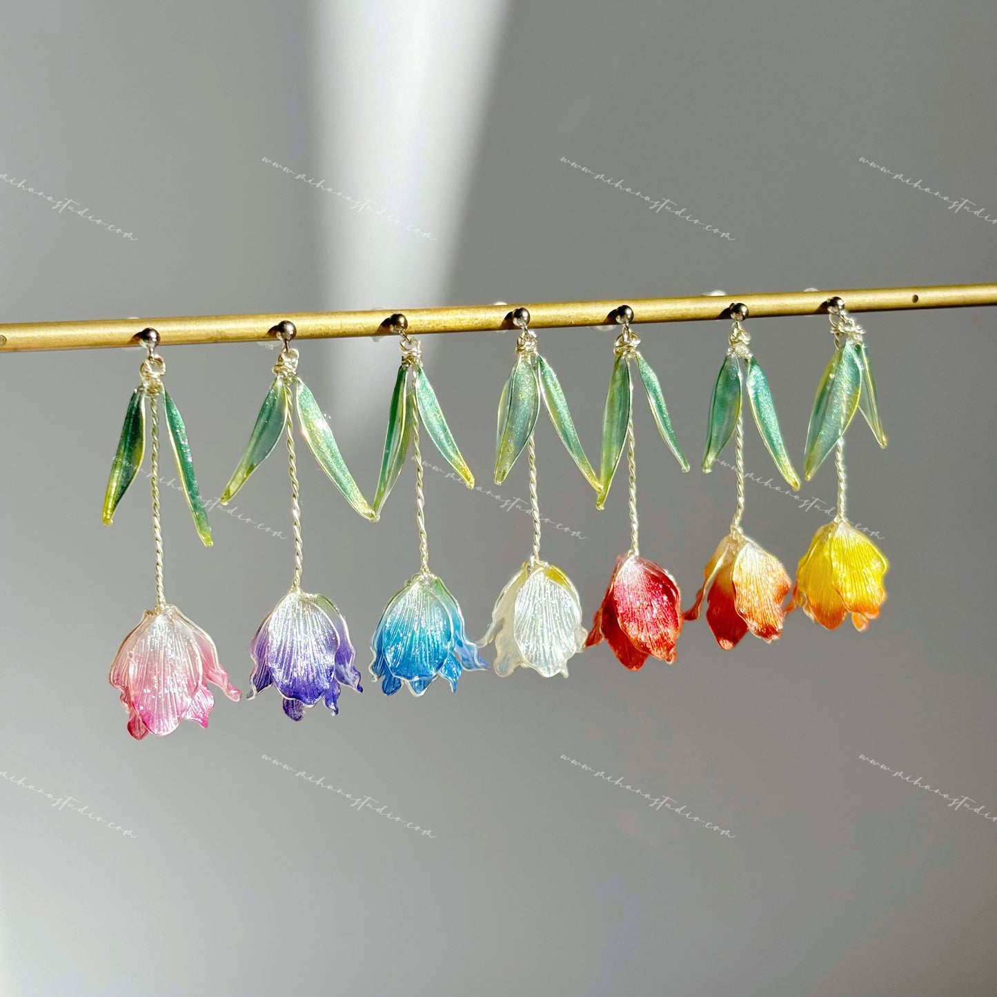Tulip Earrings, Handmade Resin Spring Flower, Sterling Silver