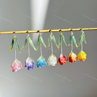 Tulip Earrings, Handmade Resin Spring Flower, Sterling Silver