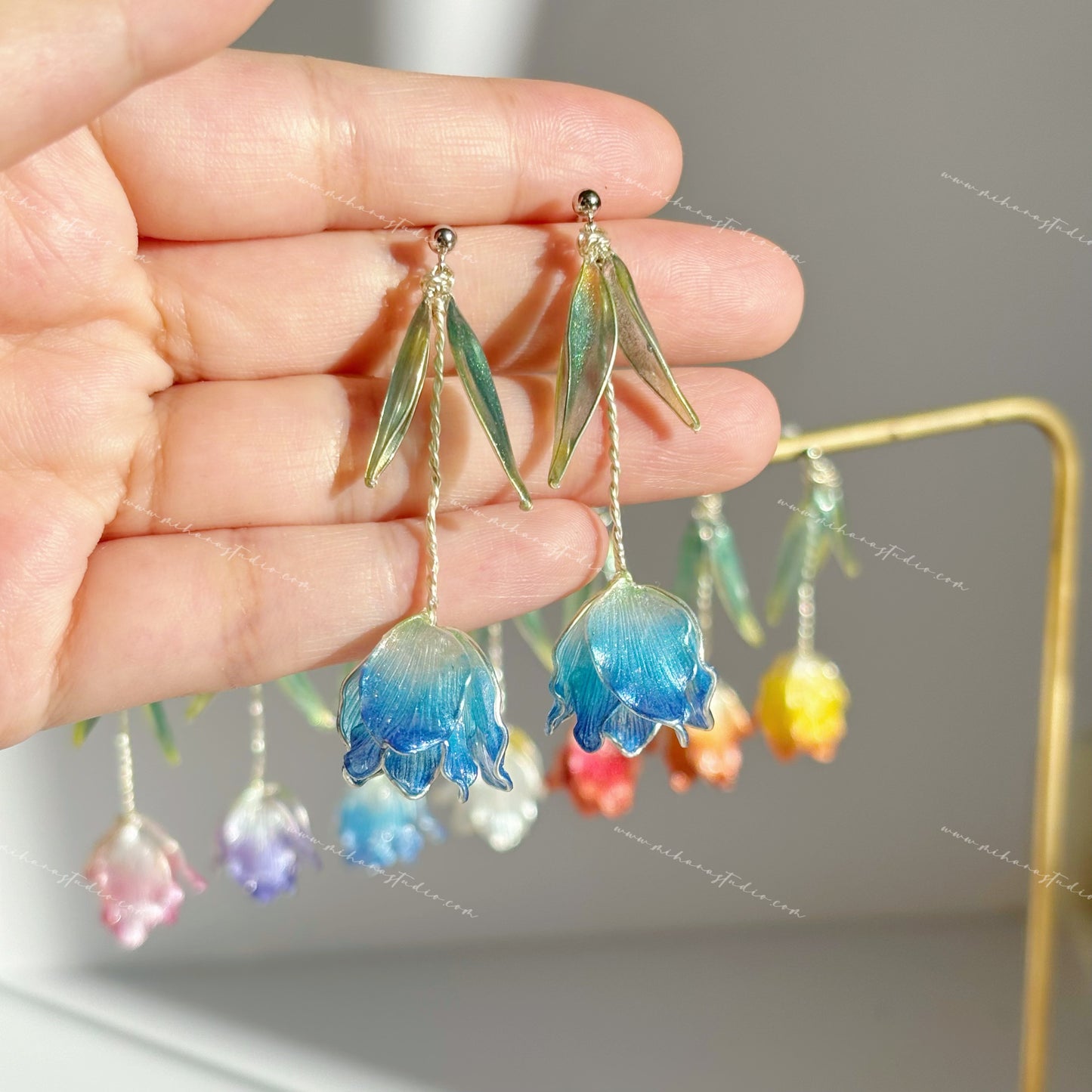 Tulip Earrings, Handmade Resin Spring Flower, Sterling Silver