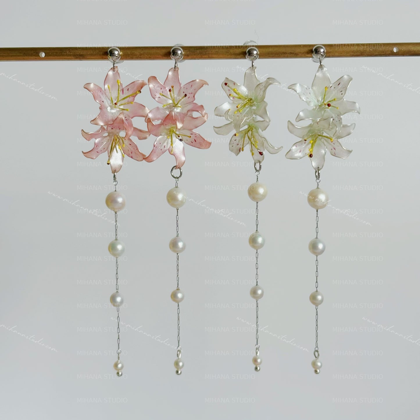 Lily Earrings, Handmade Resin Spring Flower, Sterling Silver