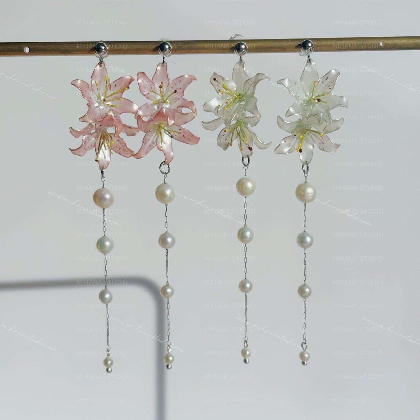 Lily Earrings, Handmade Resin Spring Flower, Sterling Silver