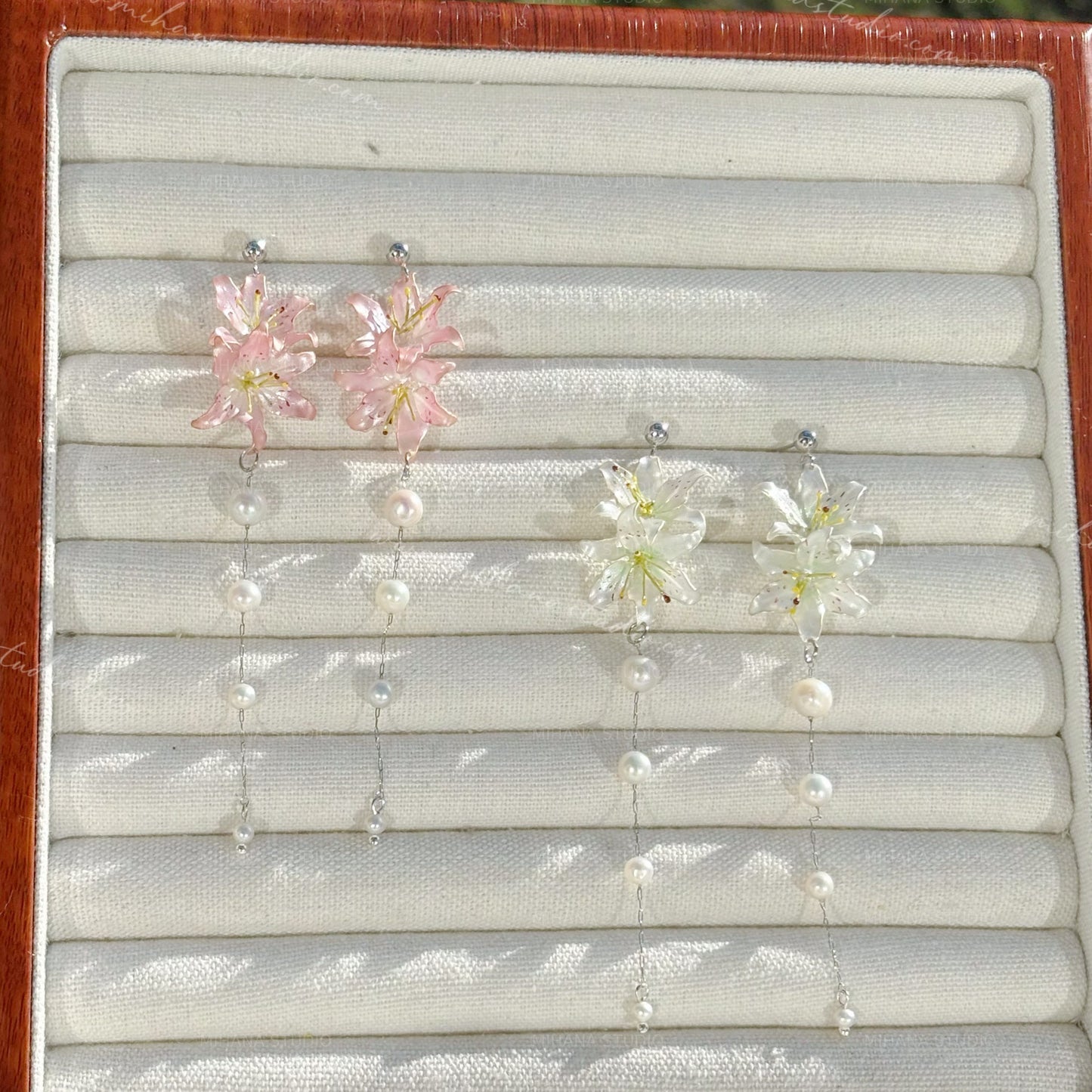 Lily Earrings, Handmade Resin Spring Flower, Sterling Silver