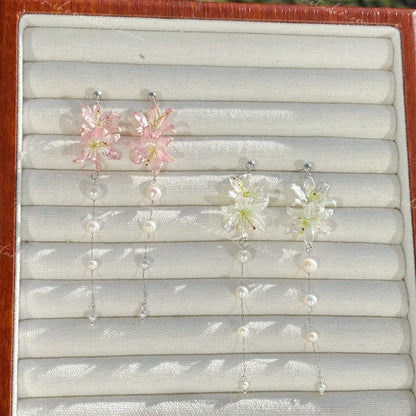 Lily Earrings, Handmade Resin Spring Flower, Sterling Silver