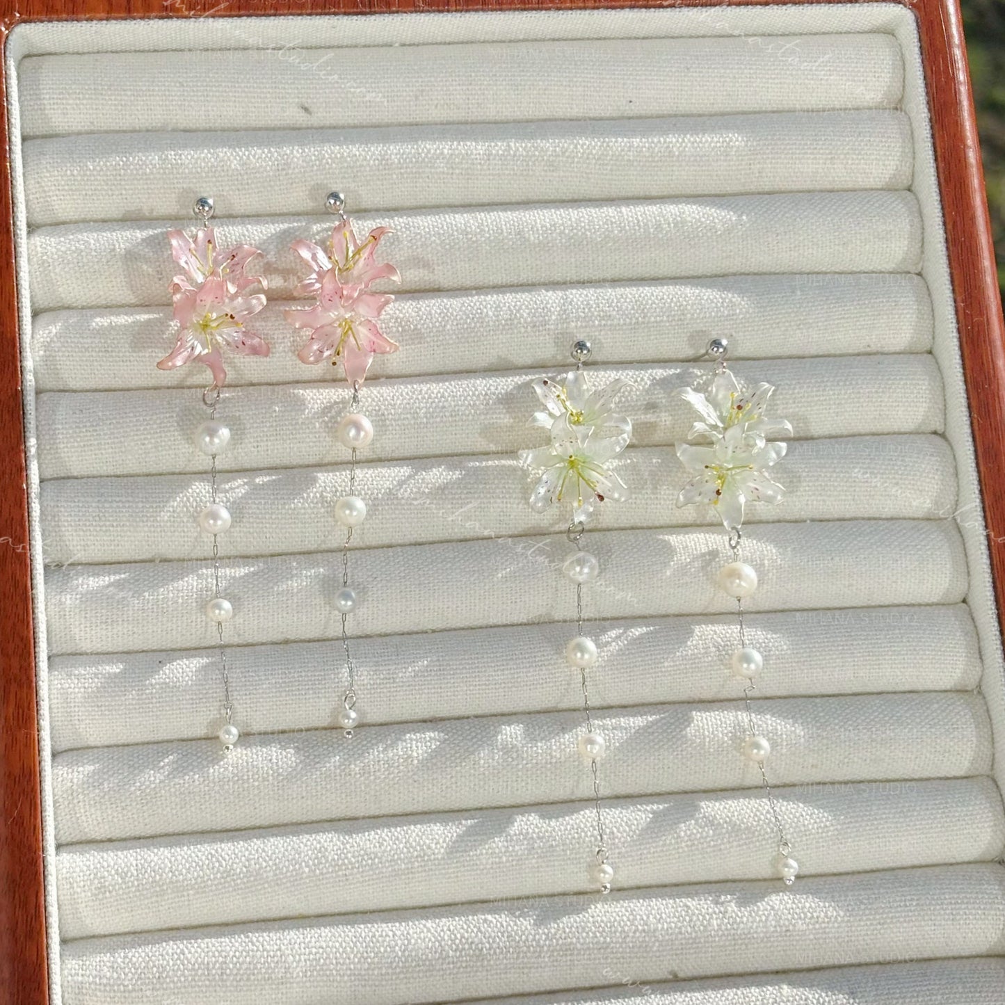 Lily Earrings, Handmade Resin Spring Flower, Sterling Silver
