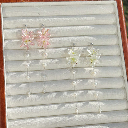 Lily Earrings, Handmade Resin Spring Flower, Sterling Silver