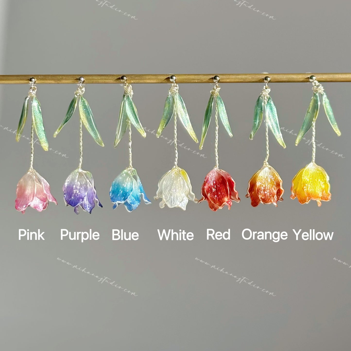 Tulip Earrings, Handmade Resin Spring Flower, Sterling Silver