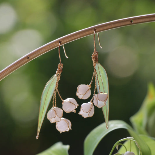 White Lily of Valley Earrings, May Birth Flower, Wire Wrapped
