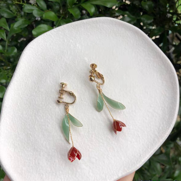 Yellow Gold Vermeil Resin Tulip Earrings, Mulicolour