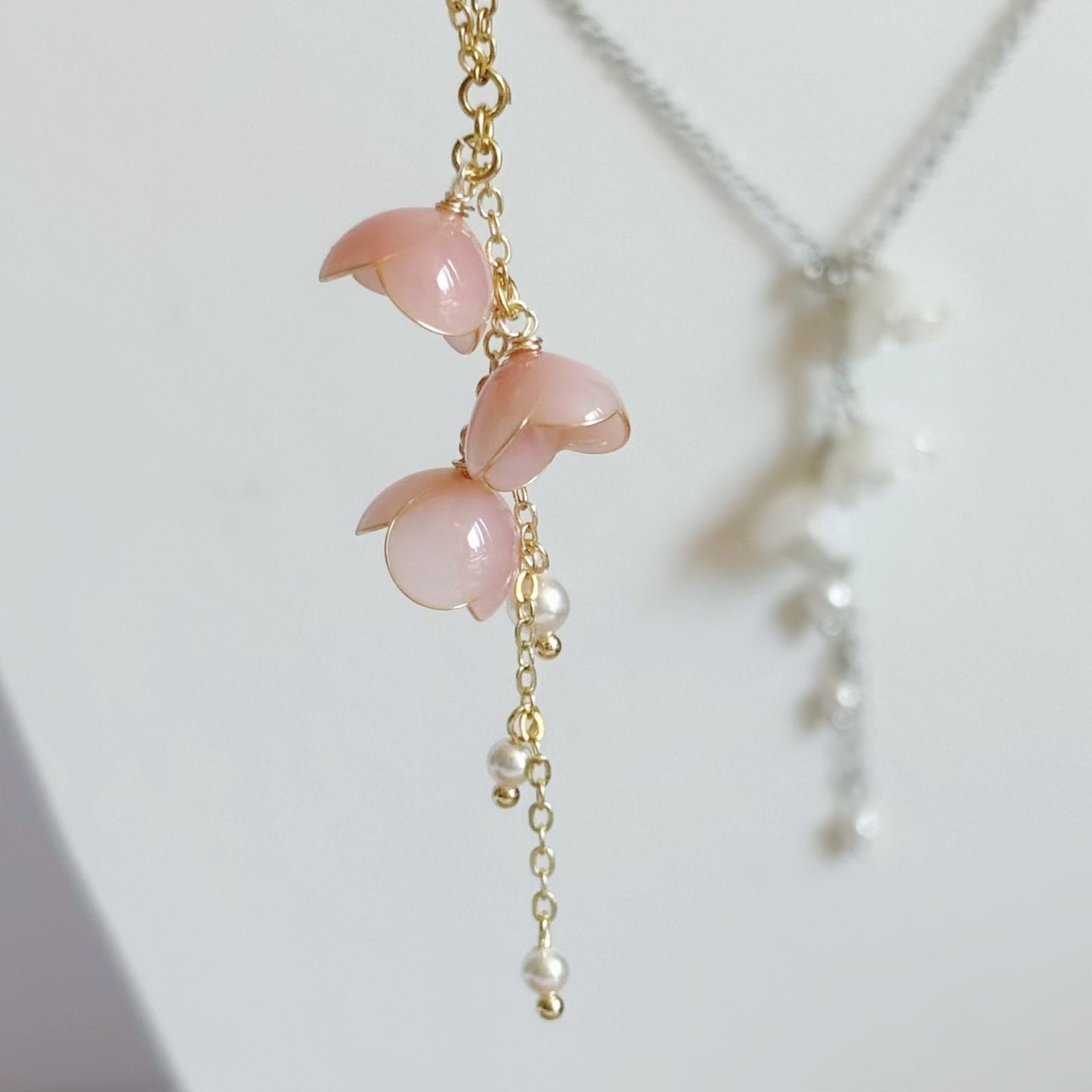 Lily of the Valley Necklace, Handmade Resin Flower & Pearl Pendant, May Birth Flower