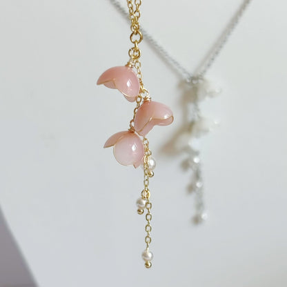 Lily of the Valley Necklace, Handmade Resin Flower & Pearl Pendant, May Birth Flower