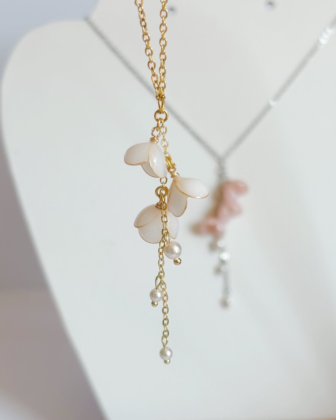 Lily of the Valley Necklace, Handmade Resin Flower & Pearl Pendant, May Birth Flower