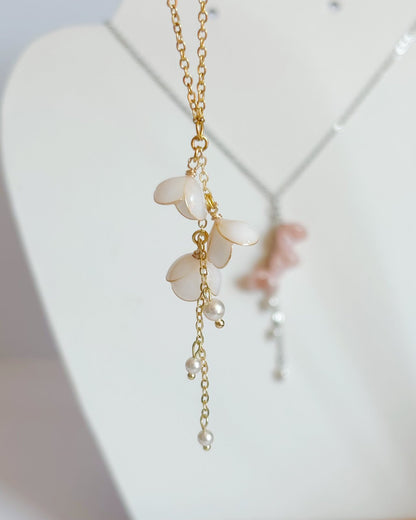 Lily of the Valley Necklace, Handmade Resin Flower & Pearl Pendant, May Birth Flower