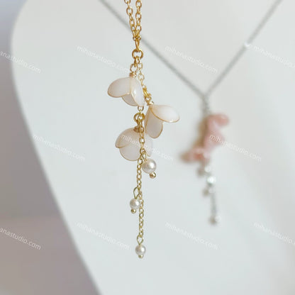 Lily of the Valley Necklace, Handmade Resin Flower & Pearl Pendant, May Birth Flower