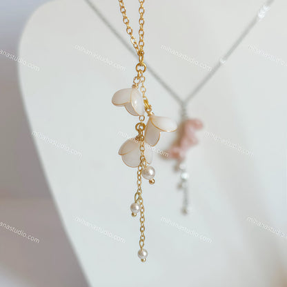 Lily of the Valley Necklace, Handmade Resin Flower & Pearl Pendant, May Birth Flower
