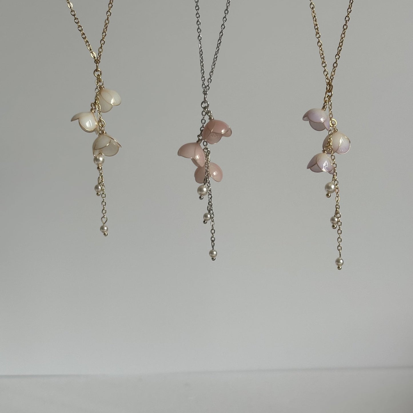 Lily of the Valley Necklace, Handmade Resin Flower & Pearl Pendant, May Birth Flower