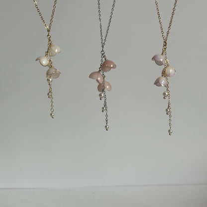 Lily of the Valley Necklace, Handmade Resin Flower & Pearl Pendant, May Birth Flower