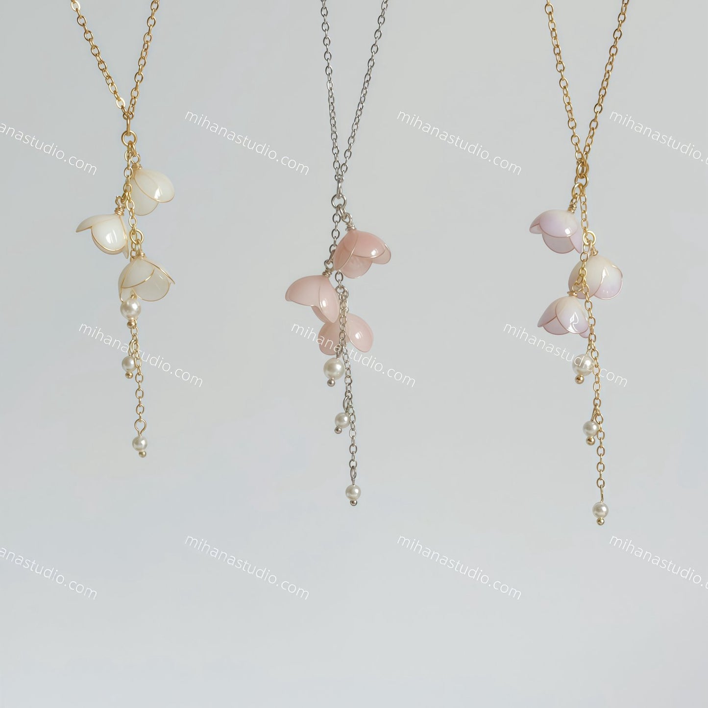 Lily of the Valley Necklace, Handmade Resin Flower & Pearl Pendant, May Birth Flower