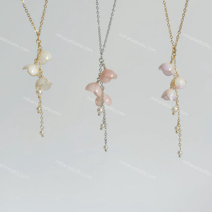 Lily of the Valley Necklace, Handmade Resin Flower & Pearl Pendant, May Birth Flower