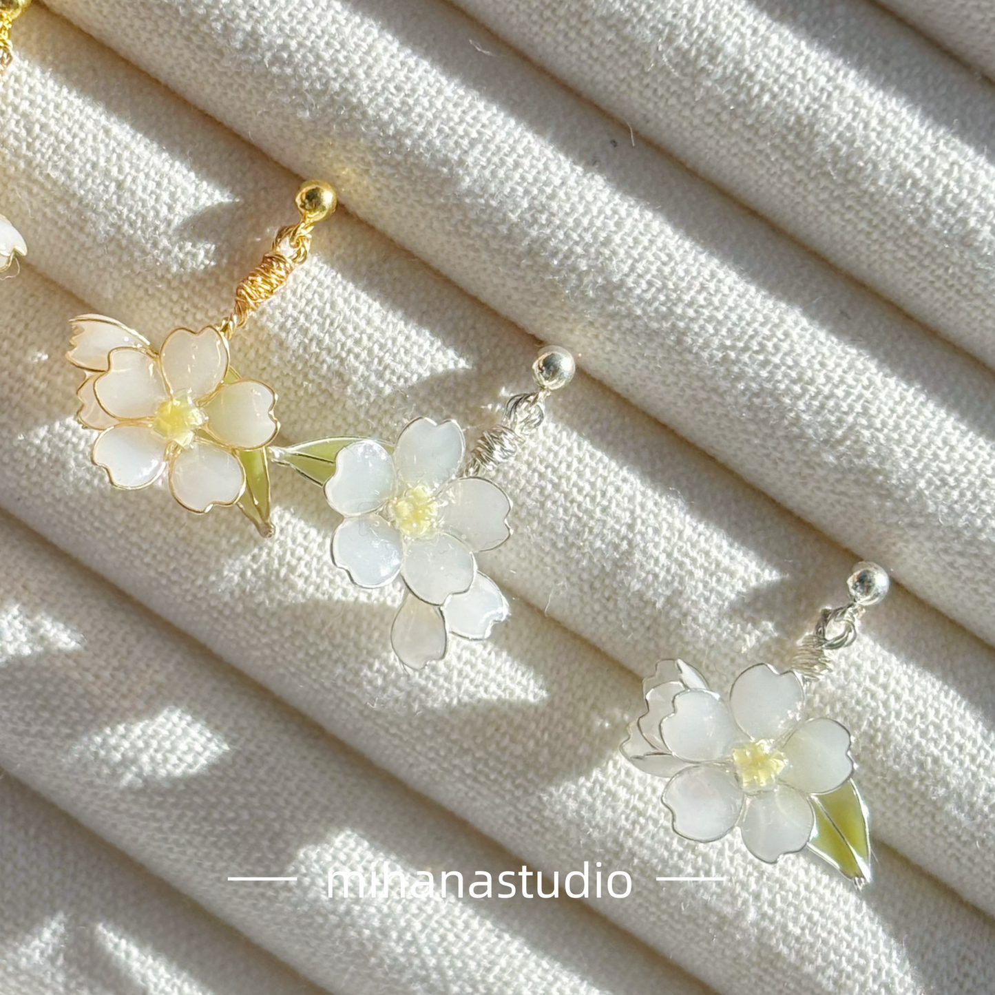 Apple Blossom Flowers Earrings, Gold Vermeil + Sterling Silver