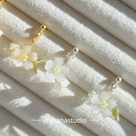 Apple Blossom Flowers Earrings, Gold Vermeil + Sterling Silver