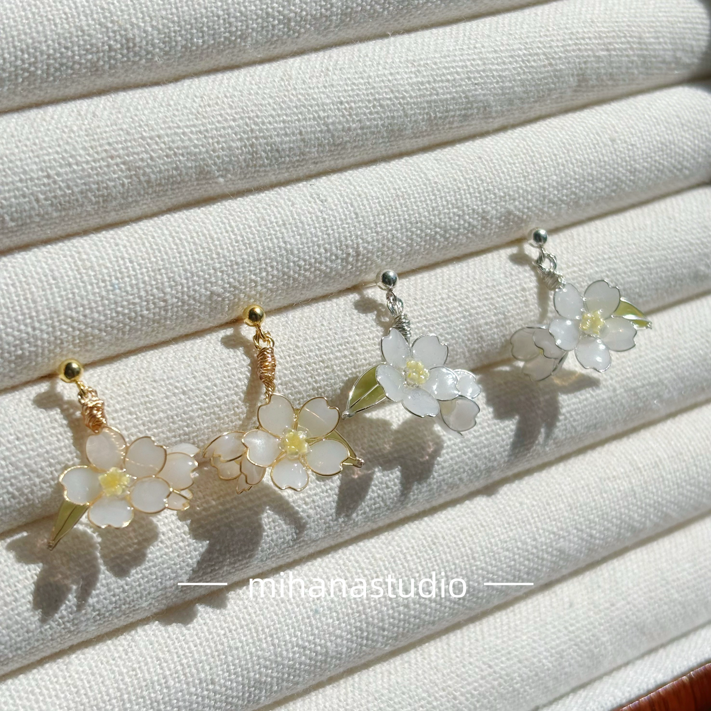 Apple Blossom Flowers Earrings, Gold Vermeil + Sterling Silver