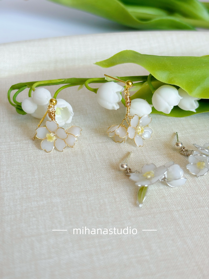 Apple Blossom Flowers Earrings, Gold Vermeil + Sterling Silver