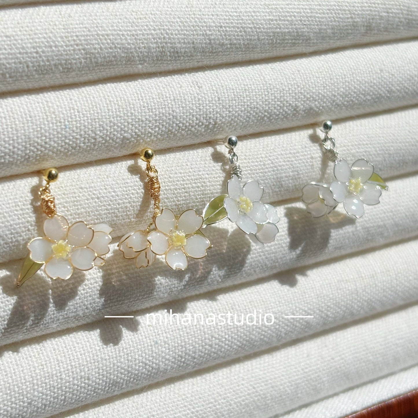 Apple Blossom Flowers Earrings, Gold Vermeil + Sterling Silver
