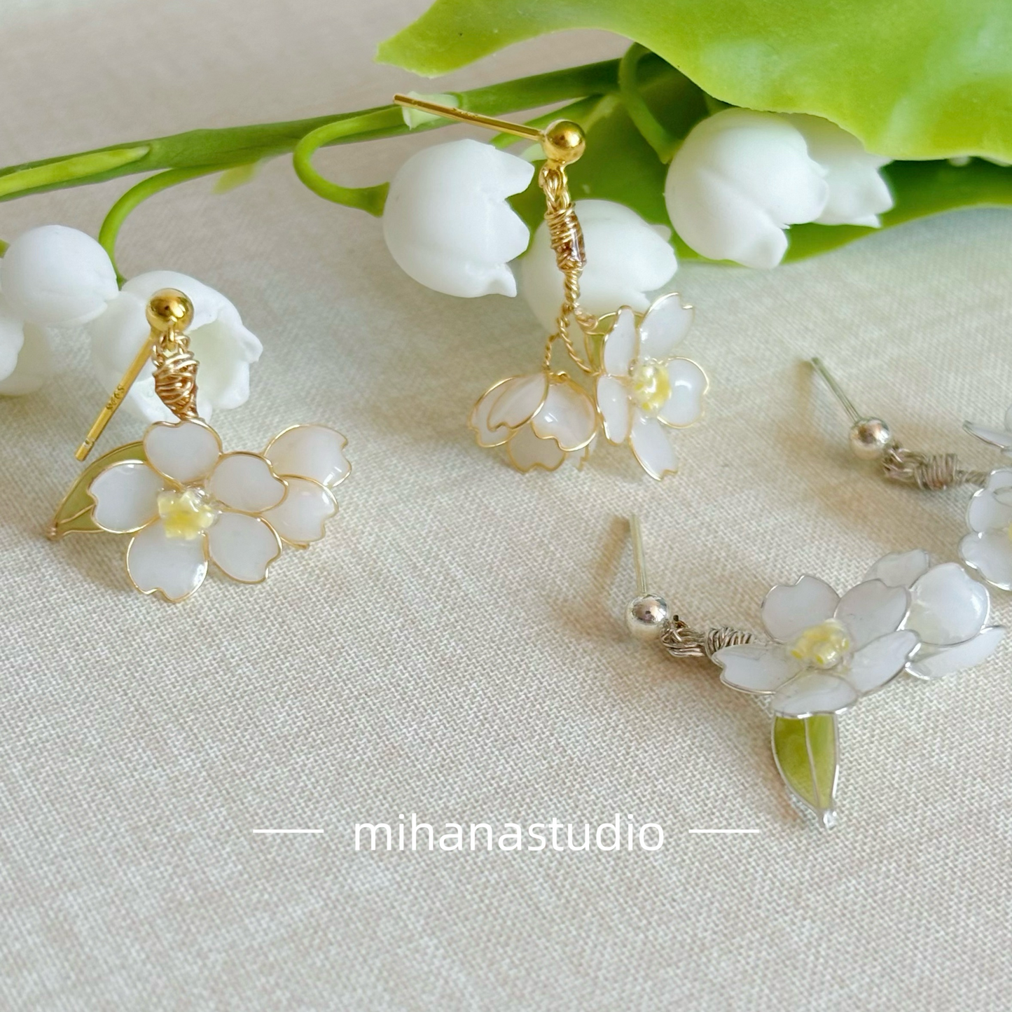 Apple Blossom Flowers Earrings, Gold Vermeil + Sterling Silver