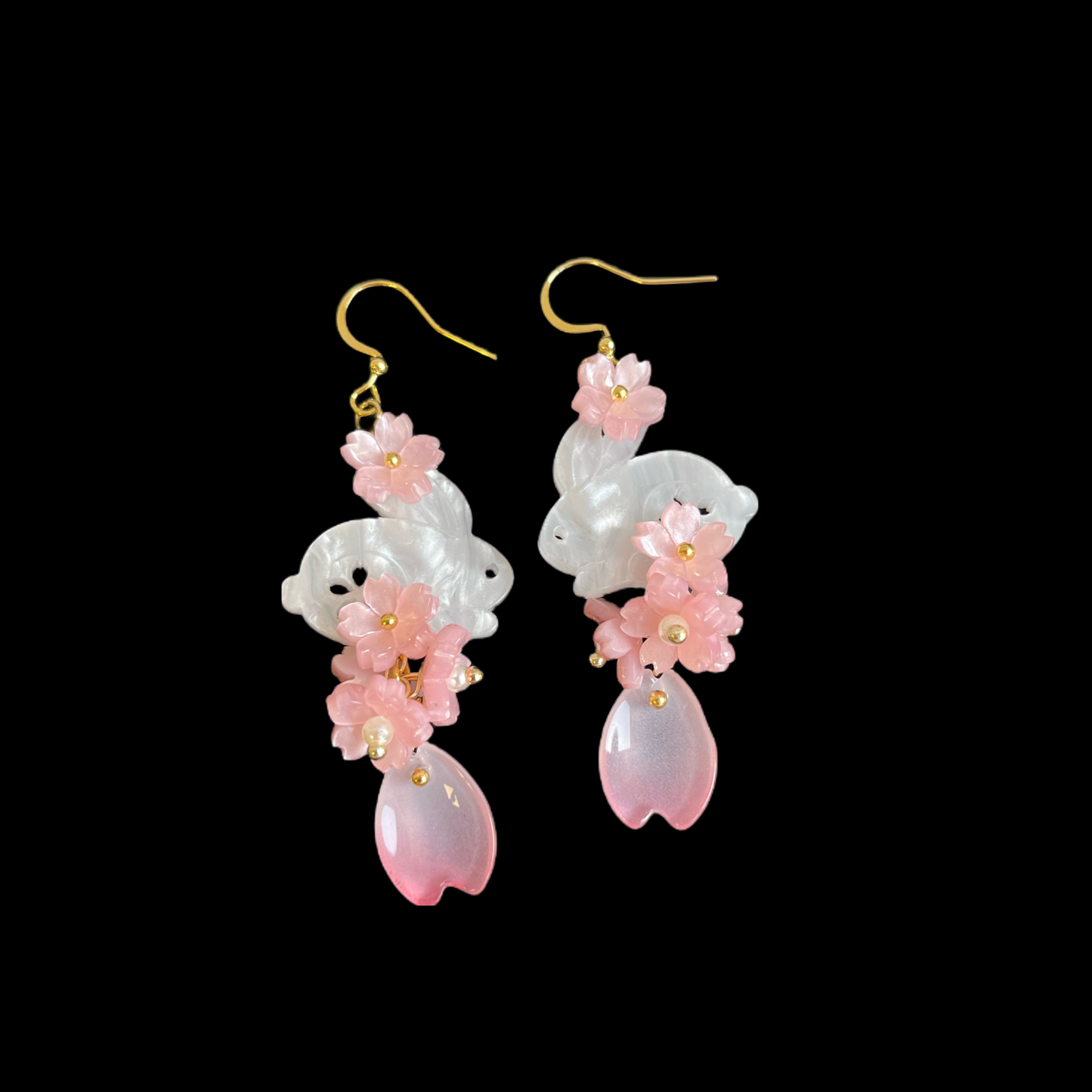 Gold Plated Sakura Cherry Blossom with Rabbit